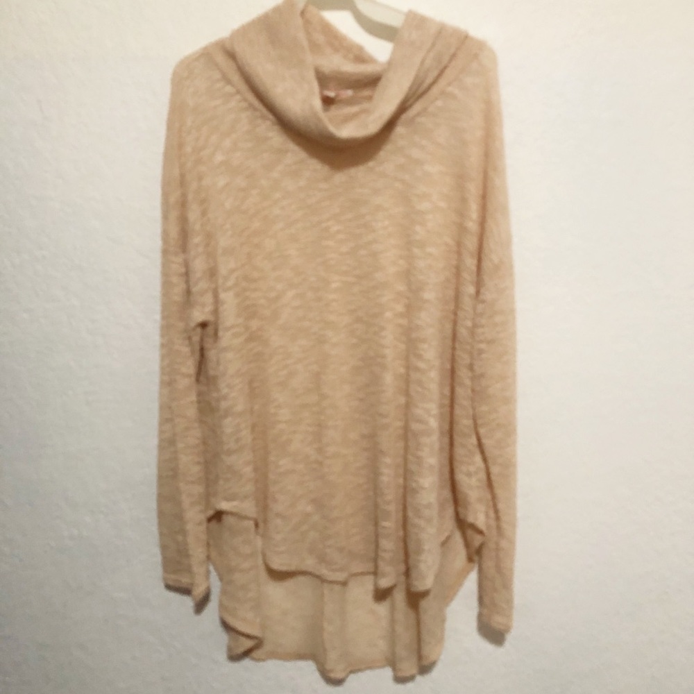 Peach hi-low lightweight sheer cowl neck sweater - Picture 4 of 4